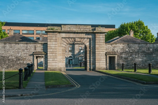 Fototapeta Beggars Bush Barracks and Labor History Museum Entrance at Golden Hour in Dublin