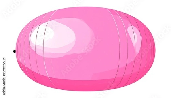 Fototapeta A vibrant, glossy pink oval-shaped object, seemingly a balloon or similar inflatable item, is presented against a plain white background.