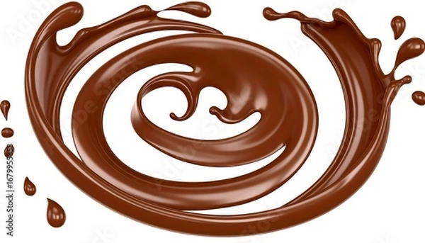 Fototapeta A swirling vortex of rich, dark chocolate, elegantly cascading in a dynamic spiral pattern against a pristine white backdrop.