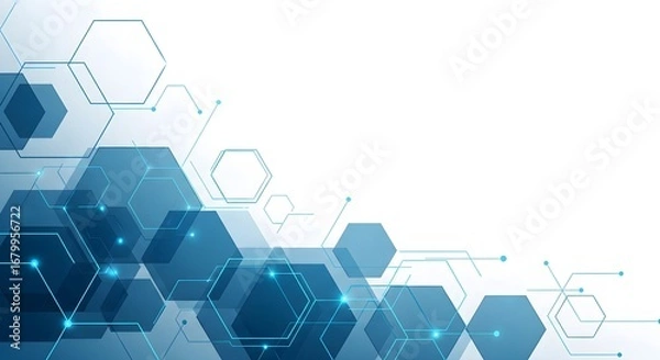 Fototapeta Futuristic digital background with a network of glowing blue hexagons, illustrating concepts of technology, data, and connection