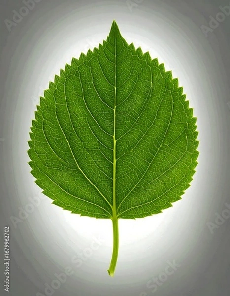 Fototapeta A vibrant, detailed close-up showcases the intricate veins of a lush green leaf against a soft, neutral background.