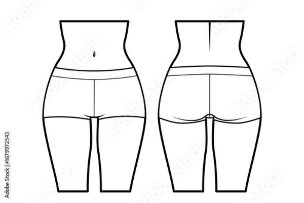 Fototapeta Women’s lingerie technical flat sketch. boy shorts for stockings, front and back view, fashion design template. Women’s underwear. Isolated on white.