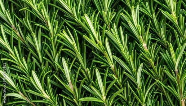 Fototapeta Close-up view of fresh rosemary sprigs, showcasing vibrant green leaves and delicate branching patterns.
