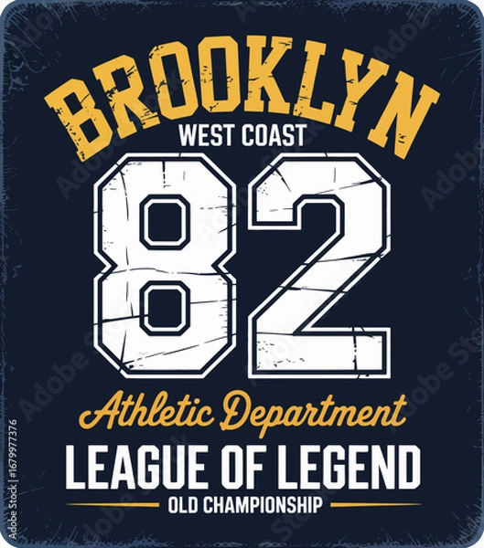 Fototapeta A digitally crafted graphic featuring 'Athletic Department' and 'League of Legend' with striking colors and a modern typeface reflecting a sporty vibe.