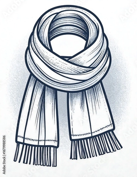 Fototapeta A detailed line drawing of a warm, wrapped scarf with intricate detailing.