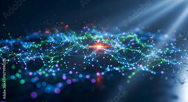Fototapeta Abstract Technology Network with Glowing Nodes