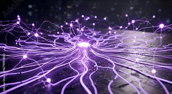 Fototapeta Abstract Neural Network with Glowing Nodes and Connections