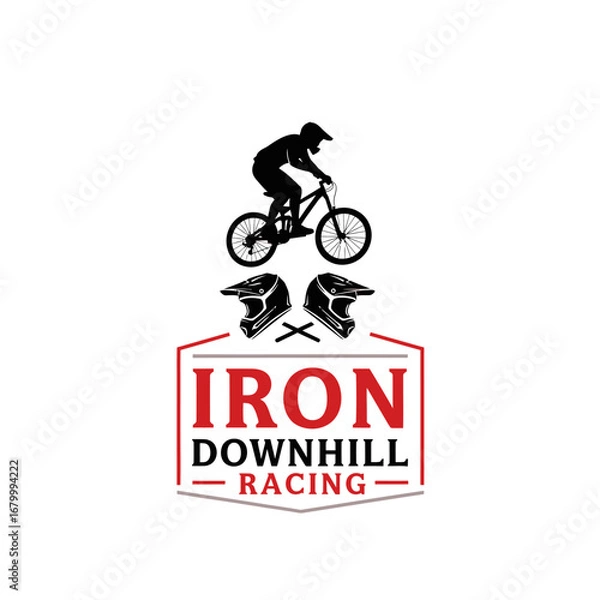 Fototapeta A logo for Iron Downhill Racing featuring a silhouette of a mountain biker.