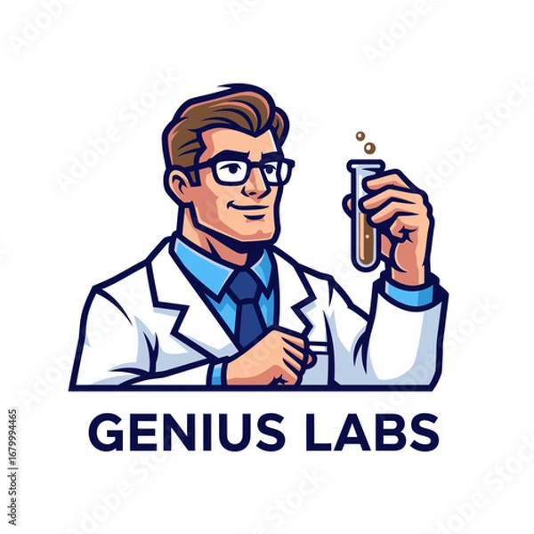 Fototapeta A logo design featuring a scientist holding a test tube.  Perfect for a science or technology company.