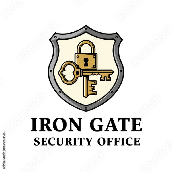 Fototapeta Iron Gate Security Office logo featuring a key, lock, and shield.