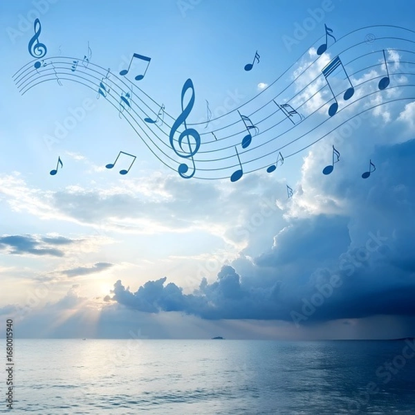 Obraz music notes on a blue background