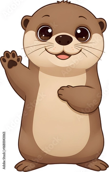 Obraz 친근하게 손 흔드는 귀여운 수달 캐릭터