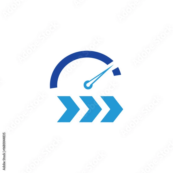 Obraz Speedometer Acceleration Icon with Forward Arrows – Performance Vector