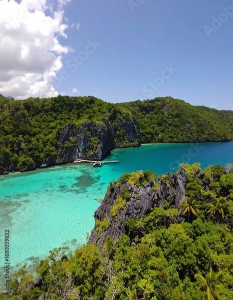 Fototapeta Tropical bay with lush greenery