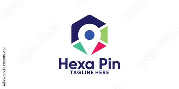 Fototapeta logo design hexagon and pin map,location,point,local,design modern creative.