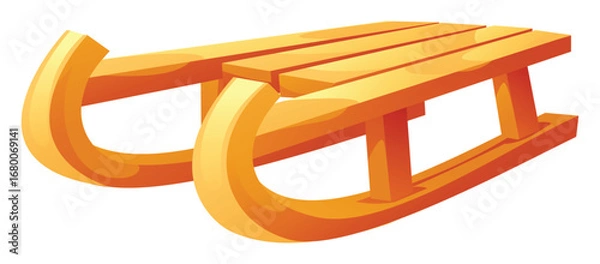 Fototapeta Classic wooden sled with a curved front and a slatted seat. Vector cartoon illustration
