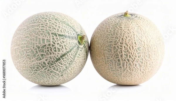 Obraz Two whole cantaloupes with intricate textured rind, perfect for healthy eating and culinary themes.