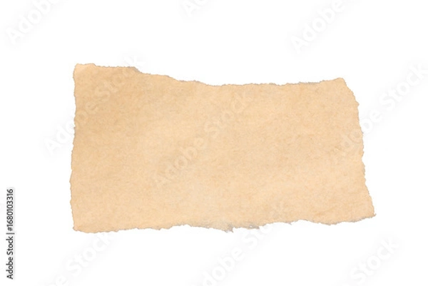 Fototapeta Torn piece of brown kraft paper with rough edges, isolated on transparent cutout background