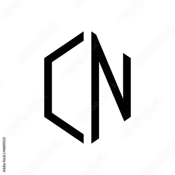 Fototapeta initial letters logo cn black monogram hexagon shape vector