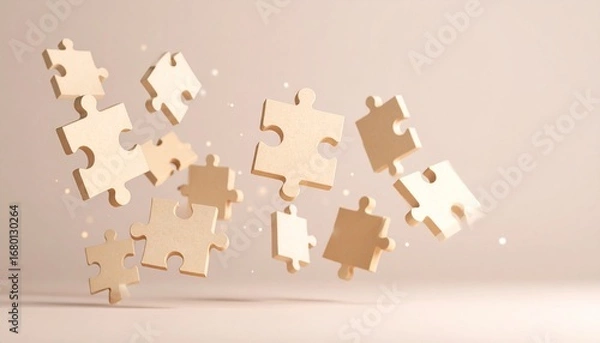 Obraz 3D puzzle pieces interlocking in mid-air