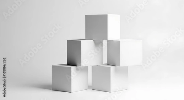 Fototapeta White Cubes Stacked on White Background.