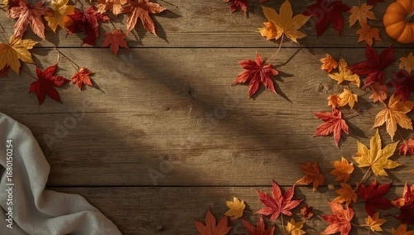 Obraz Seasonal Fall Decor Background with Leaves and Pumpkin