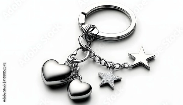 Fototapeta Shiny silver keychain with charms
