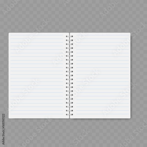 Fototapeta Realistic open spiral notebook with blank white pages mockup. Vector