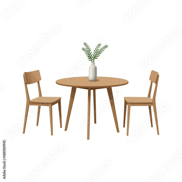 Fototapeta Modern interior design of a dining room with wooden table and chairs