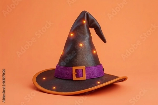 Obraz Lit Witch Hat, Orange Background, Halloween Decor