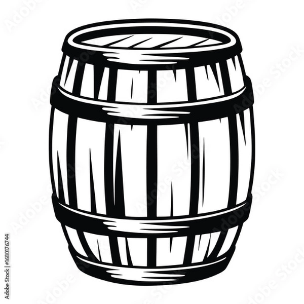 Obraz Monochrome illustration of a wooden barrel, suitable for various applications