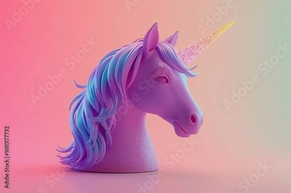 Obraz Pastel unicorn head, studio backdrop, gradient background, fantasy art