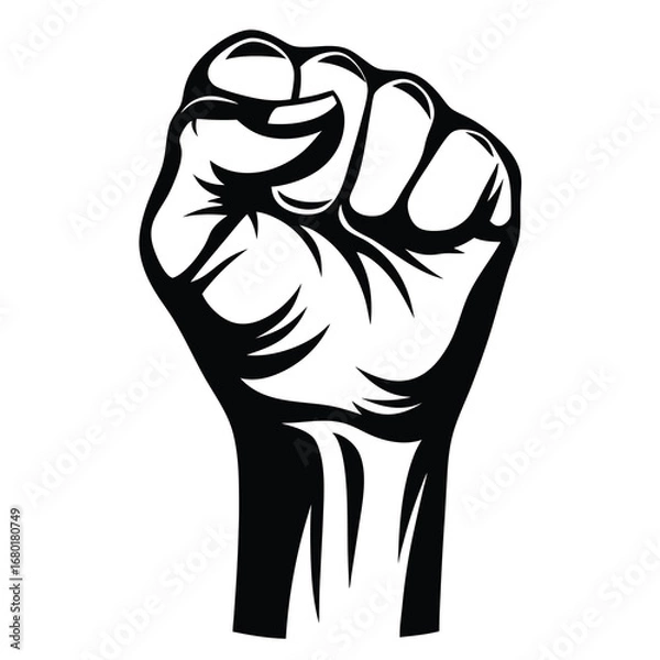 Obraz A black and white graphic illustration of a raised clenched fist