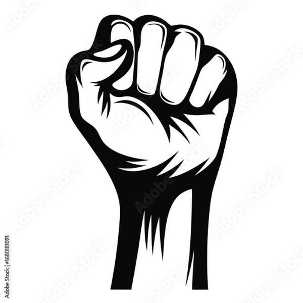 Obraz Black and White Raised Fist Symbolizing Strength, Resistance, and Empowerment