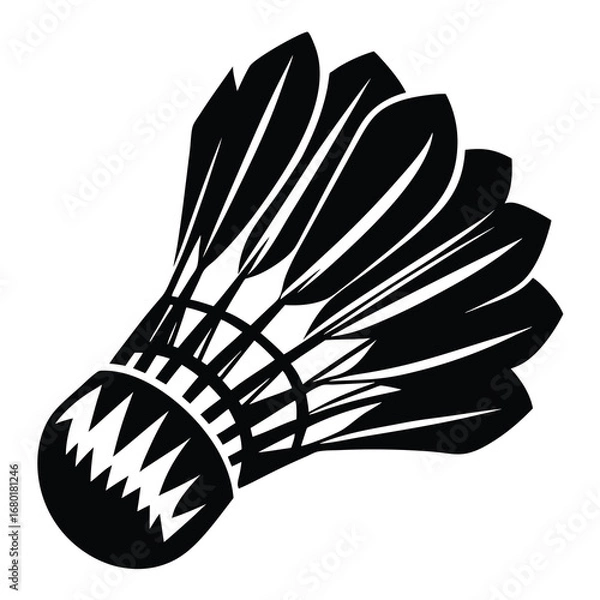 Obraz Monochromatic badminton shuttlecock with stylized feathers and unique jagged base design