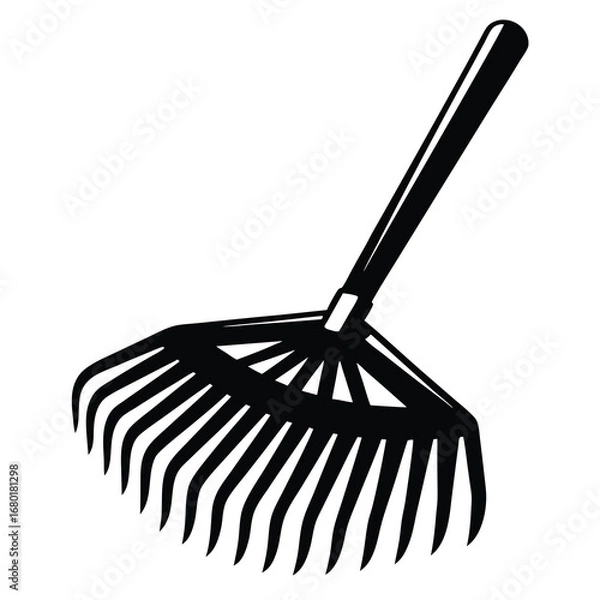 Obraz Stylized black silhouette of a garden rake with long handle and tines