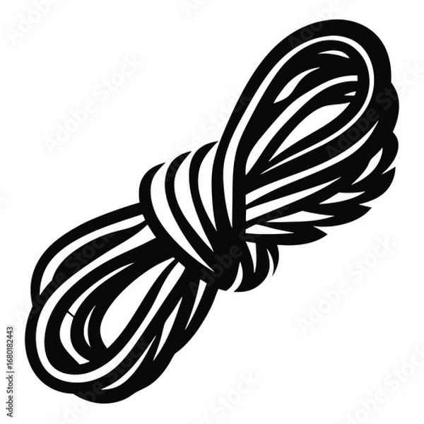 Obraz Illustration of a bundled rope coiled and ready for use in black