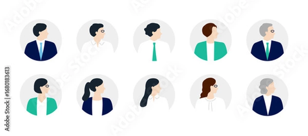 Obraz 企業で働く様々な人物のアイコン 丸背景