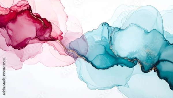 Obraz 赤と青のアルコールインクアート abstract watercolor background