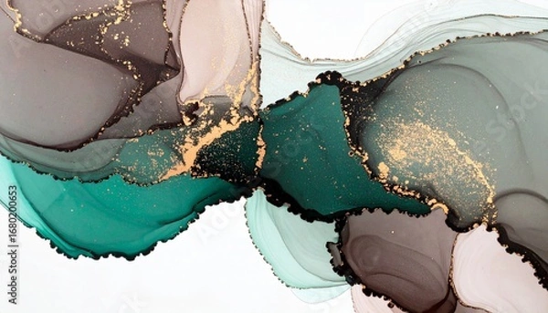 Obraz 濃い緑と茶色のアルコールインクアート