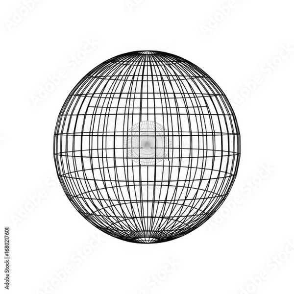 Fototapeta Wireframe globe with internal structure, isolated on transparent background