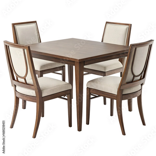 Fototapeta Dark Wood Dining Set with Upholstered Chairs