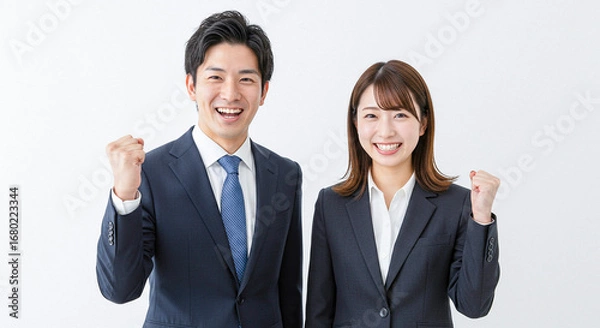 Obraz 明るくて元気な男女の新入社員 白背景 AI生成画像