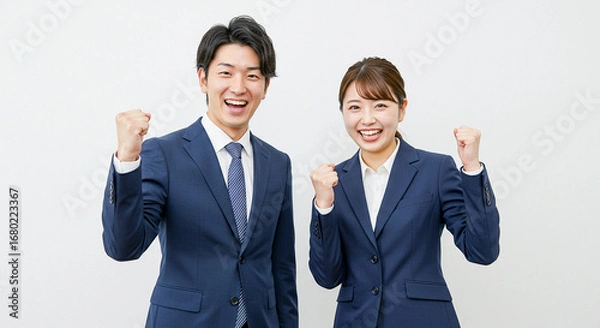 Obraz 明るくて元気な男女の新入社員 白背景 AI生成画像