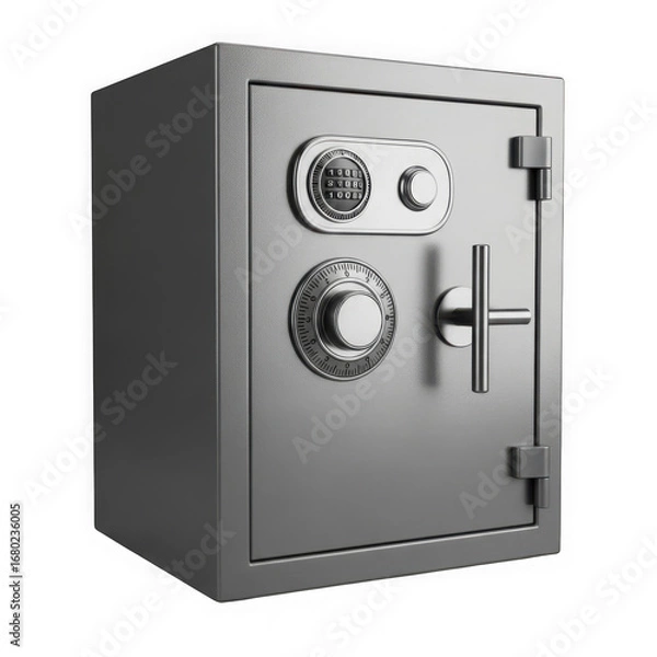 Fototapeta A modern metal safe with a combination lock and handle, isolated on a transparent background