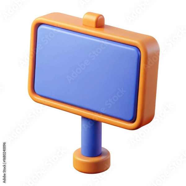 Fototapeta Bright orange and blue 3d billboard with blank blue screen for advertising and messaging transparent background
