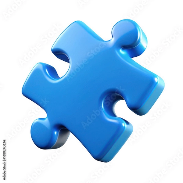 Fototapeta Single shiny blue puzzle piece isolated against a dark backdrop representing connection and problem solving transparent background