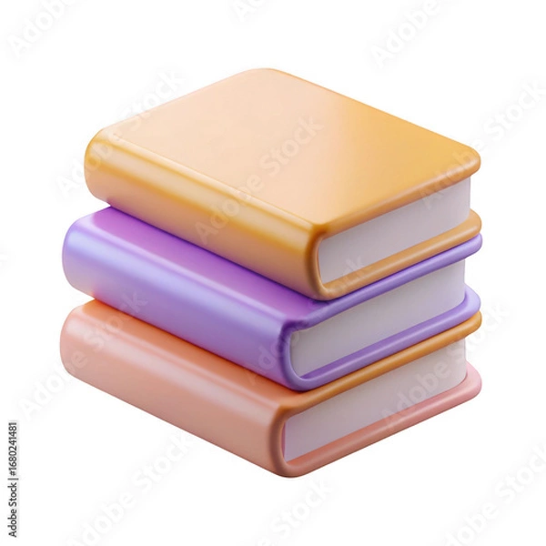 Fototapeta Stack of three soft cover books in pastel colors knowledge education learning library literature transparent background