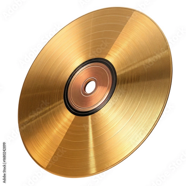 Fototapeta Shiny golden cd or dvd disc reflecting light showing data storage media technology transparent background