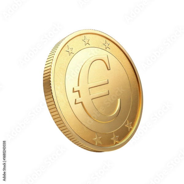 Fototapeta Golden euro coin close-up showing detailed texture and symbol for european currency and finance transparent background